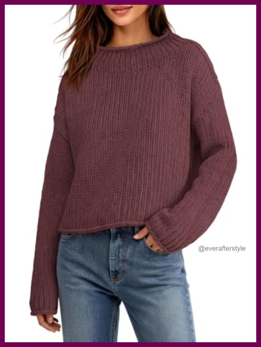 Chunky Knit Mock Neck Cropped Sweater Pullover